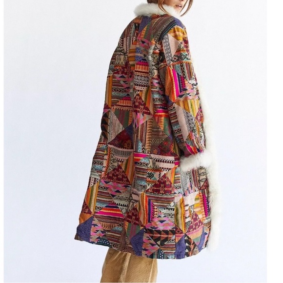 NWOT Free People Caravan Patchwork Dream fur trim Coat Sz L - Picture 6 of 10